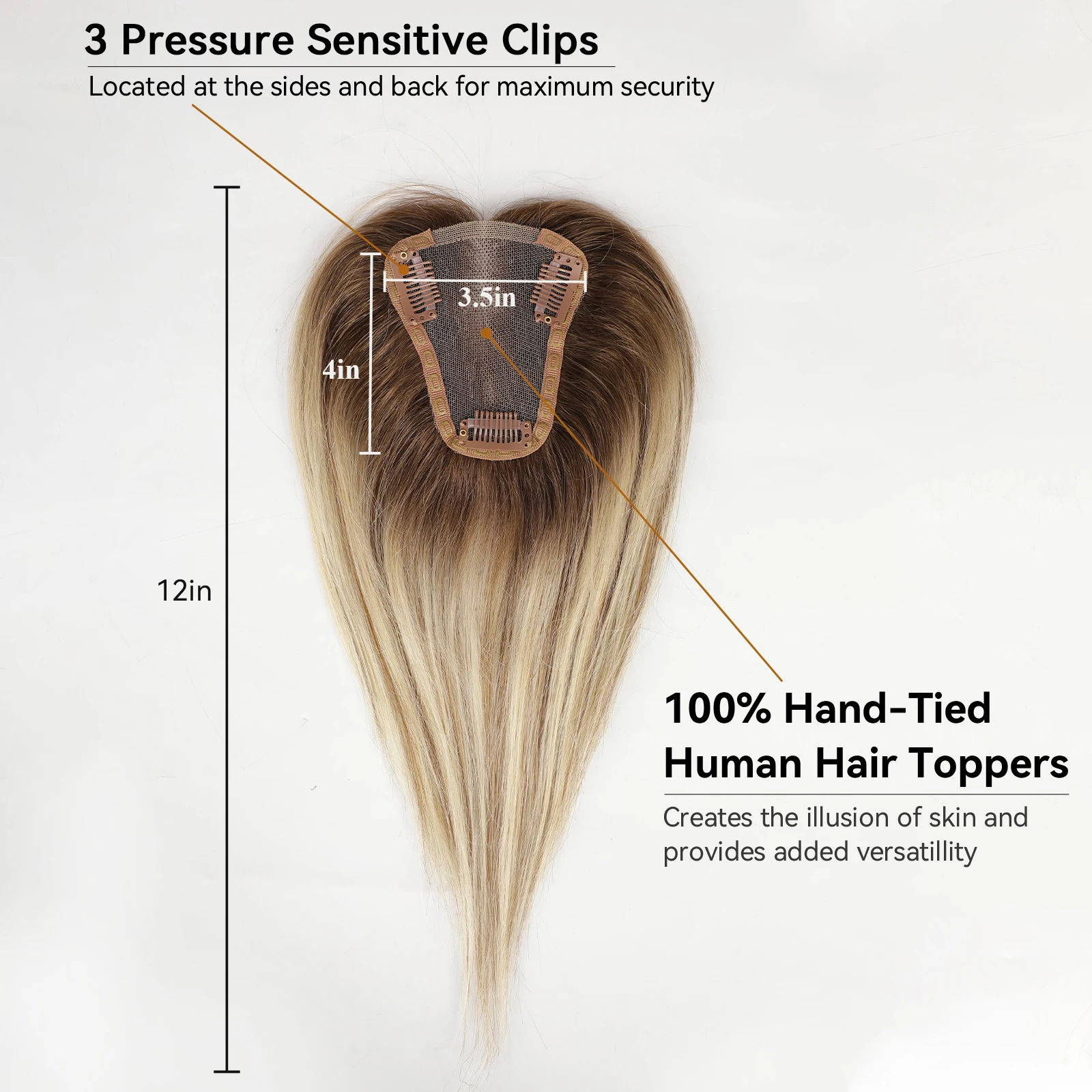 Blonde Human Hair Toppers Purple Root Remy Human Toppers Lace Base Hair Extensions Clips in Hair for Women Hairpieces