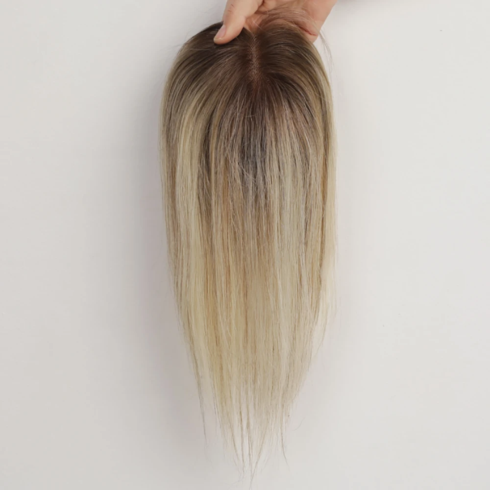 Blonde Human Hair Toppers Purple Root Remy Human Toppers Lace Base Hair Extensions Clips in Hair for Women Hairpieces