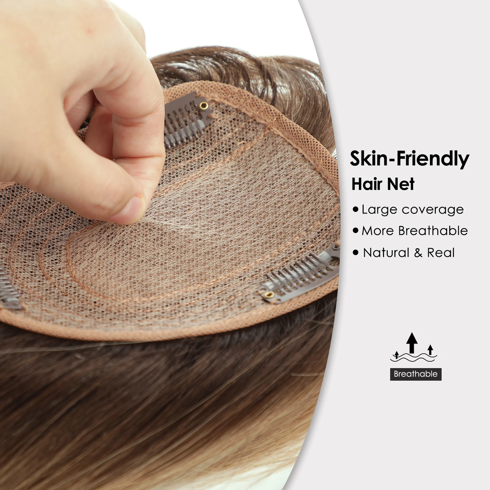Blonde Human Hair Toppers with Bangs Dark Root Straight Remy Human Hair Silk Base Topper Clip in Hair Extensions for