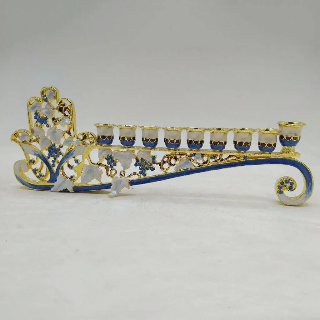 Blue Enamel Hanukkah Menorah Candelabra 9 Branch Candle Holder Ornament
