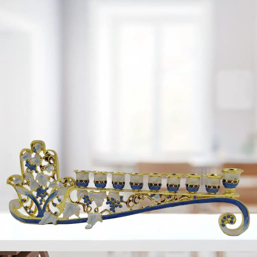 Blue Enamel Hanukkah Menorah Candelabra 9 Branch Candle Holder Ornament