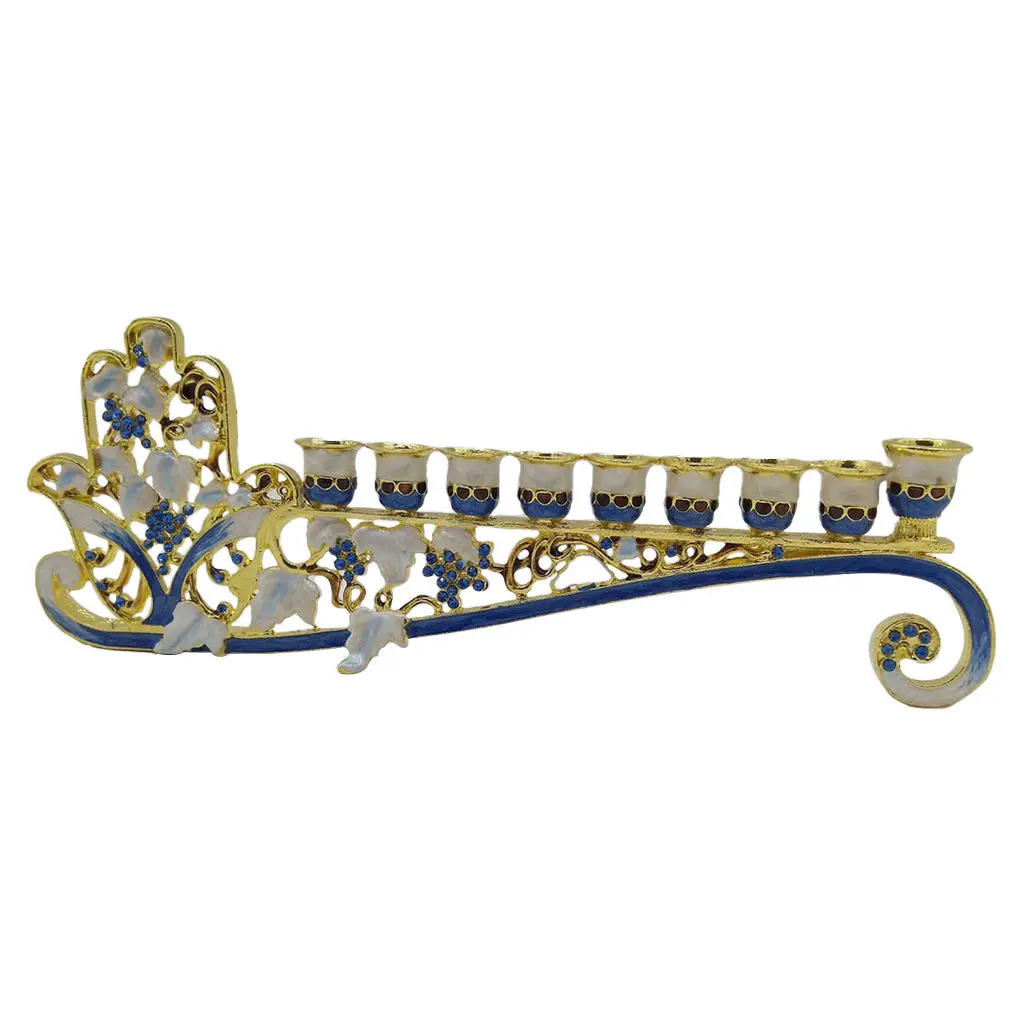 Blue Enamel Hanukkah Menorah Candelabra 9 Branch Candle Holder Ornament