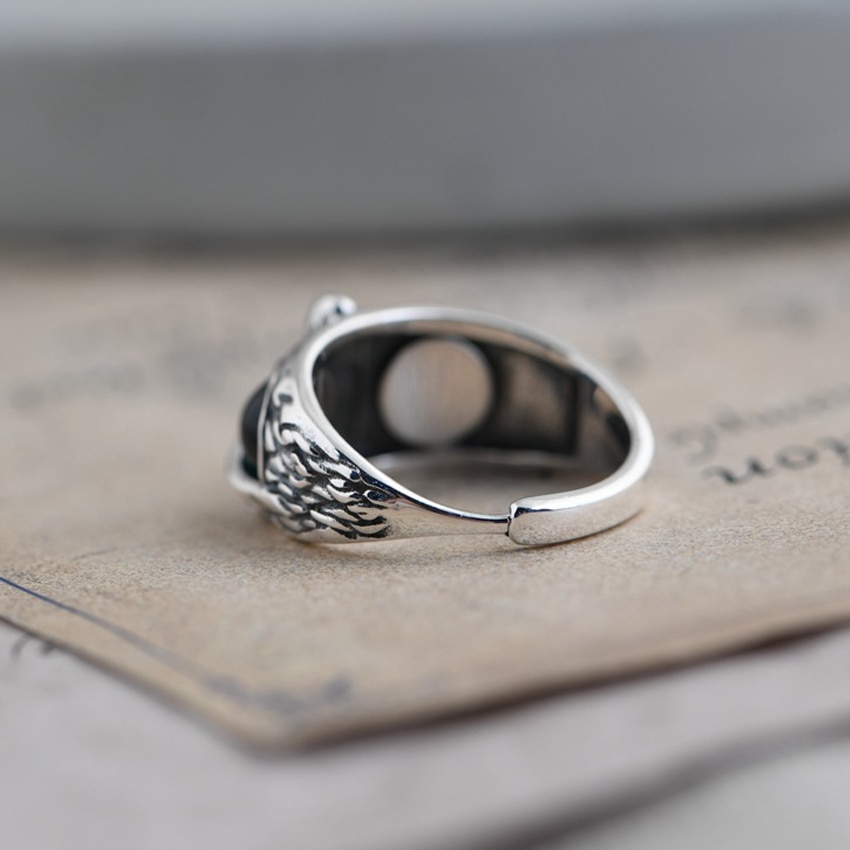 Blue Eye Silver Owl Ring