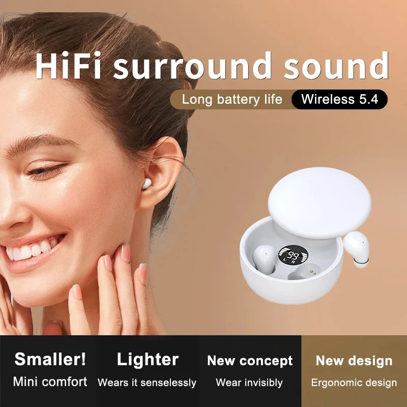 Bluetooth 5.4 Wireless Earphones Small Earbuds Sleeping Sport Invisible Headphones Bass Sound Quality Headset Sliding Bluetooth 5.4 Wireless Earphones Small Earbuds Sleeping Sport Invisible Headphones Bass Sound Quality Headset Sliding