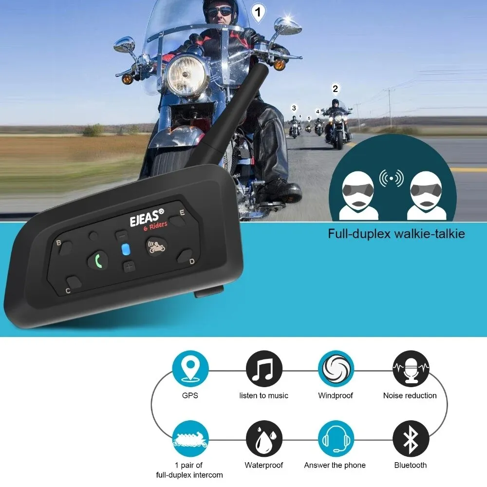 Bluetooth Motorcycle Intercom Helmet Headset 6 Riders 1200m Communicator Interphone + Metal Splint Bluetooth Motorcycle Intercom Helmet Headset 6 Riders 1200m Communicator Interphone + Metal Splint