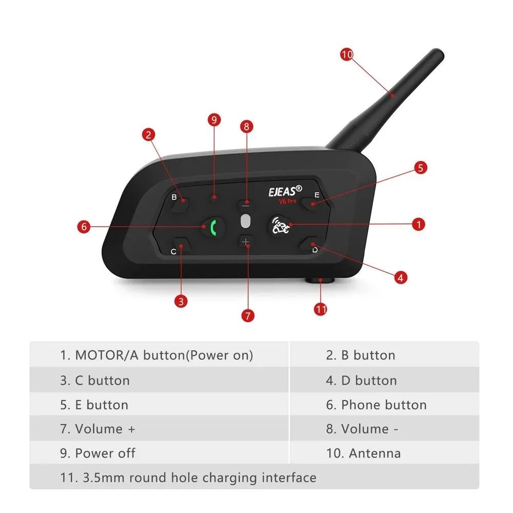 Bluetooth Motorcycle Intercom Helmet Headset 6 Riders 1200m Communicator Interphone + Metal Splint Bluetooth Motorcycle Intercom Helmet Headset 6 Riders 1200m Communicator Interphone + Metal Splint