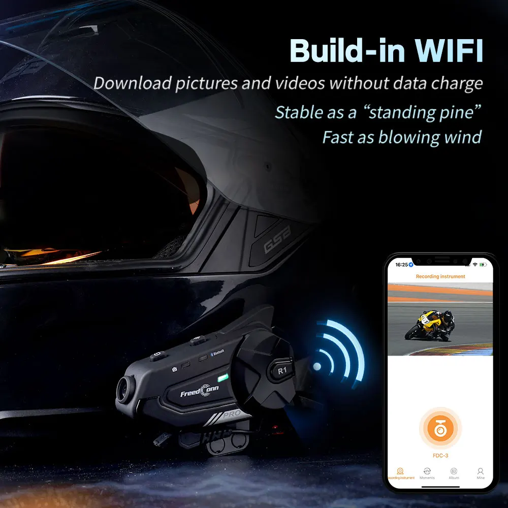 Bluetooth Motorcycle Intercom Helmet Headset Group Speaker Headphone WiFi App Motorbike Dash Cam Moto Auto Dvr