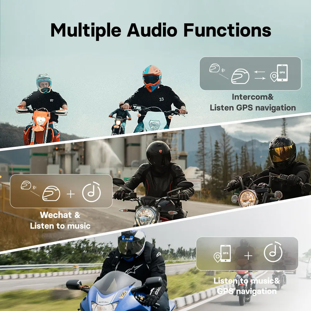 Bluetooth Motorcycle Intercom Helmet Headset Group Speaker Headphone WiFi App Motorbike Dash Cam Moto Auto Dvr