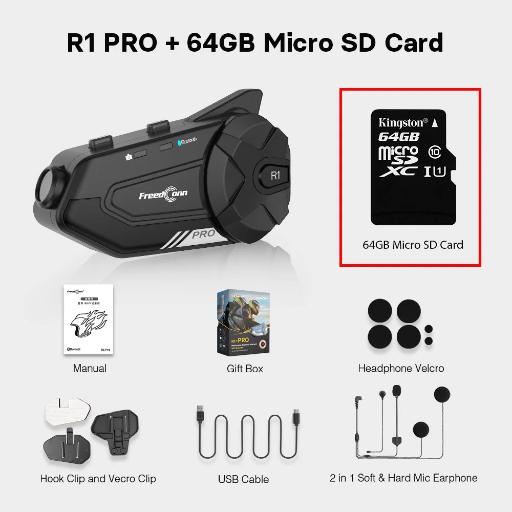 Bluetooth Motorcycle Intercom Helmet Headset Group Speaker Headphone WiFi App Motorbike Dash Cam Moto Auto Dvr