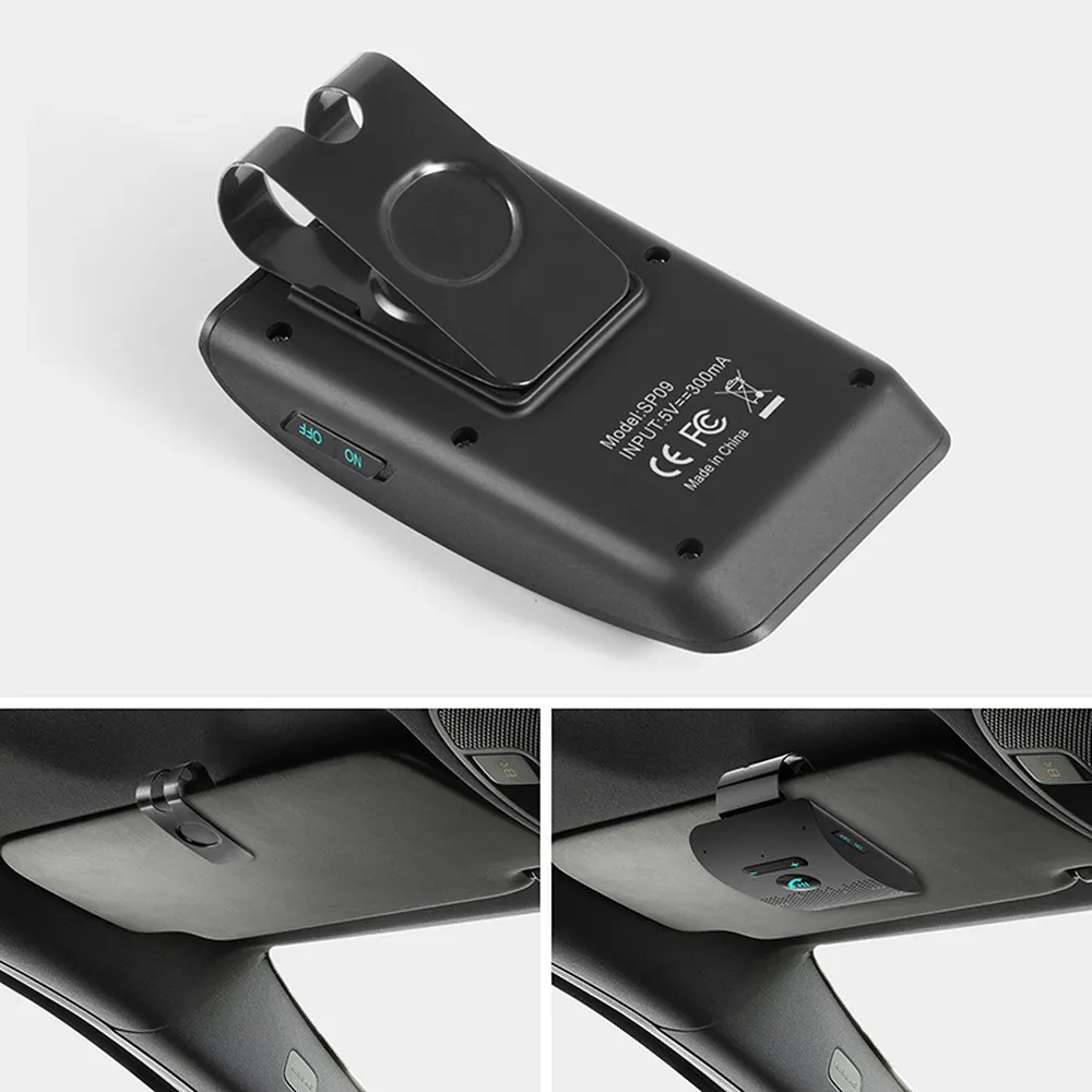 Bluetooth Speaker Handsfree Car Kit Sun Visor Clip Wireless Audio Receiver Speakerphone Loud Music Player Dual