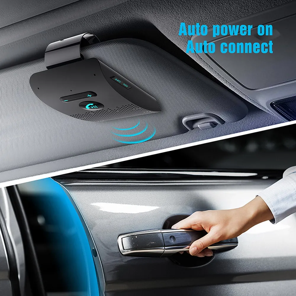 Bluetooth Speaker Handsfree Car Kit Sun Visor Clip Wireless Audio Receiver Speakerphone Loud Music Player Dual