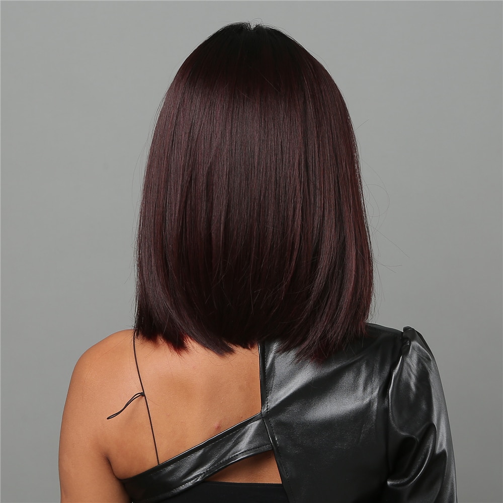 Bob Wigs For Women Short Black Bob Wig With Red Highlight Middle Part