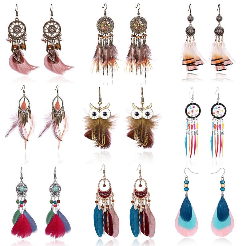 Bohemian Earrings Long Feather Dangling Bohemian Earrings Long Feather Dangling