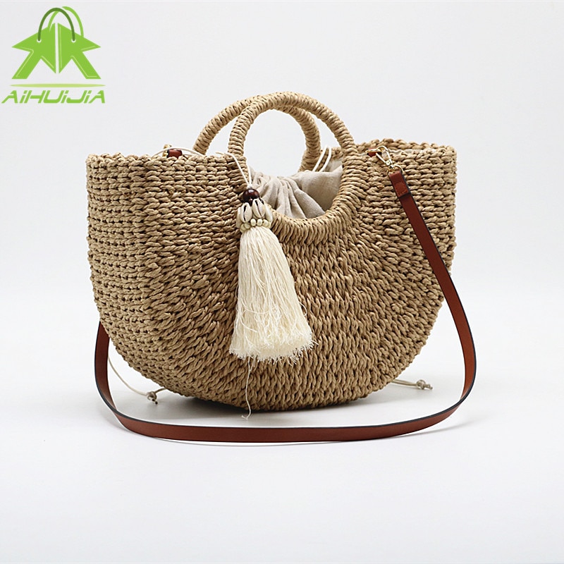 Bohemian Sling Strap Beach Straw Bag Bohemian Sling Strap Beach Straw Bag