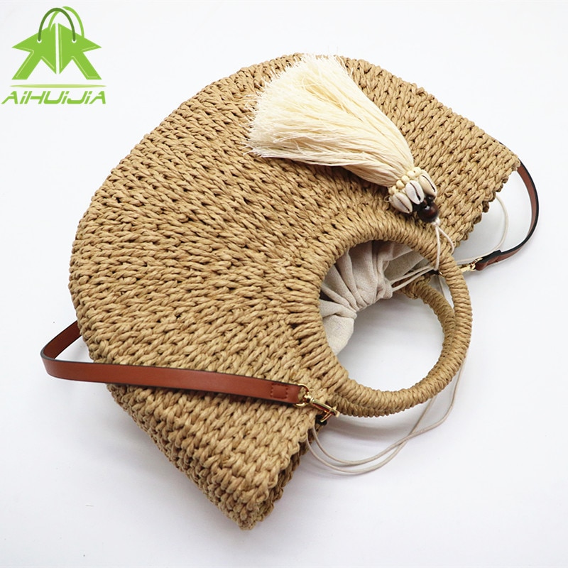 Bohemian Sling Strap Beach Straw Bag Bohemian Sling Strap Beach Straw Bag