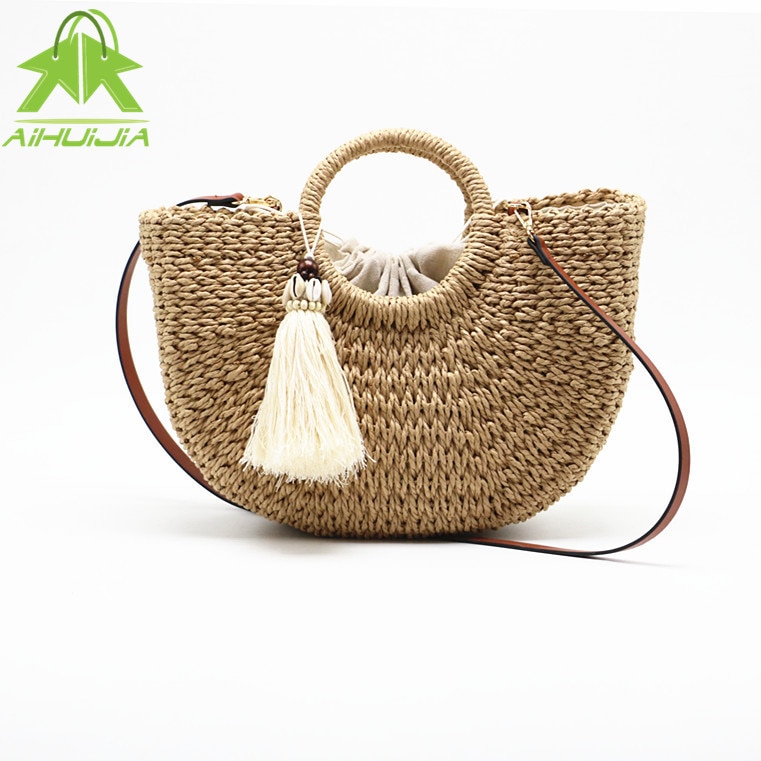 Bohemian Sling Strap Beach Straw Bag Bohemian Sling Strap Beach Straw Bag