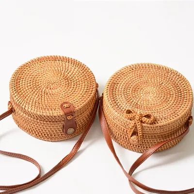 Bohemian Straw Circle Bag for Ladies