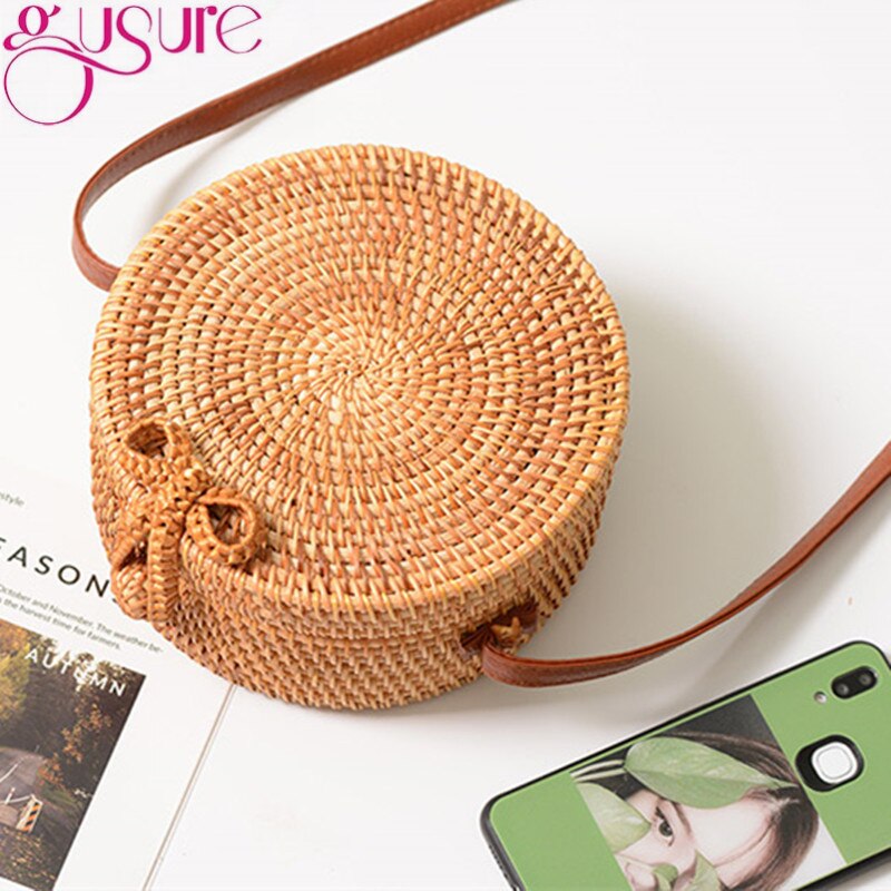 Bohemian Straw Circle Bag for Ladies