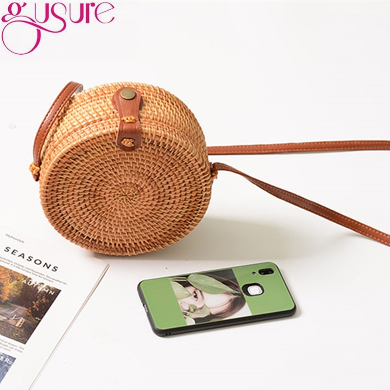Bohemian Straw Circle Bag for Ladies