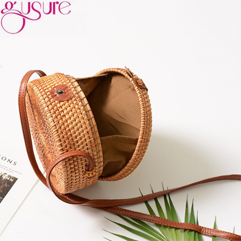 Bohemian Straw Circle Bag for Ladies