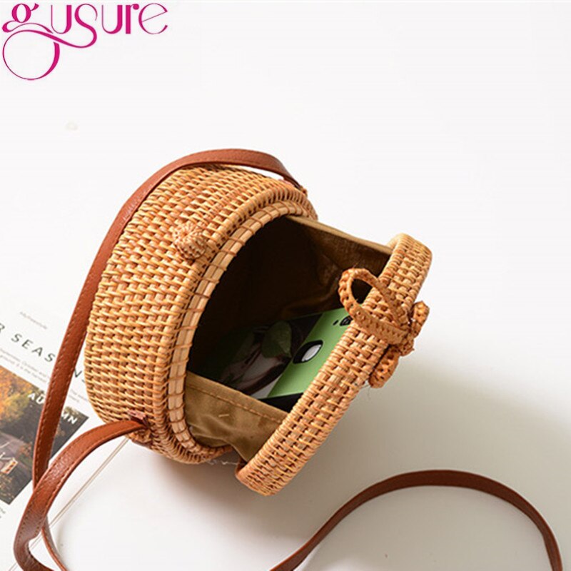 Bohemian Straw Circle Bag for Ladies