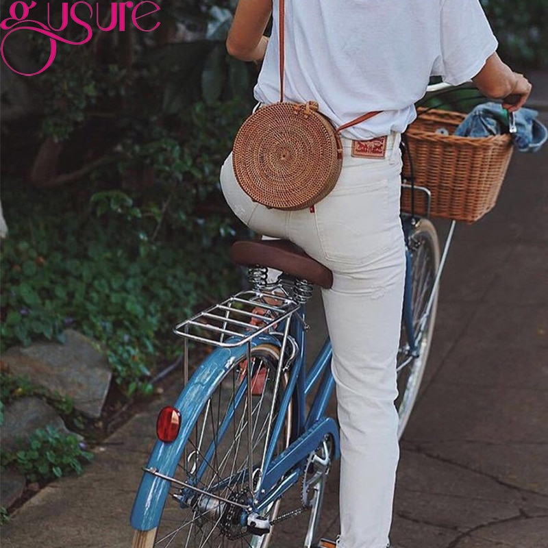 Bohemian Straw Circle Bag for Ladies