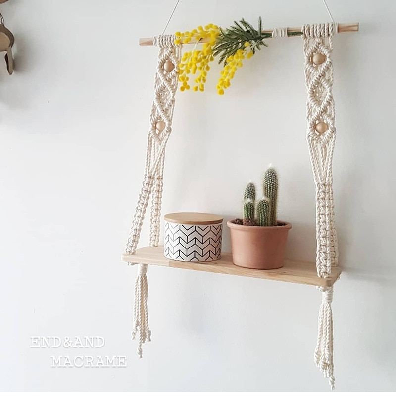 Bohemian Wooden Macrame Hanging Shelf
