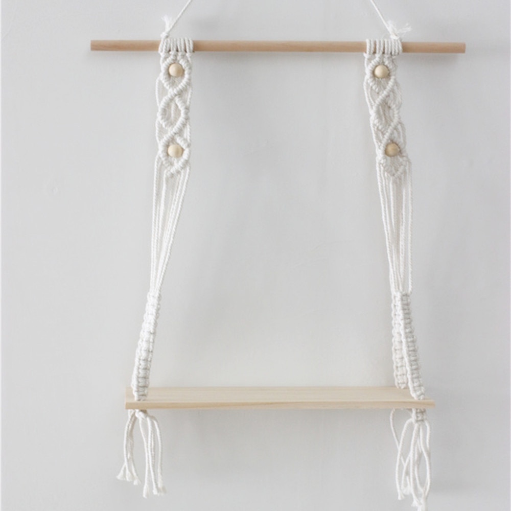 Bohemian Wooden Macrame Hanging Shelf Bohemian Wooden Macrame Hanging Shelf