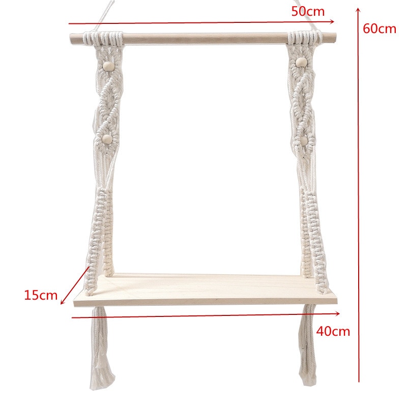 Bohemian Wooden Macrame Hanging Shelf Bohemian Wooden Macrame Hanging Shelf