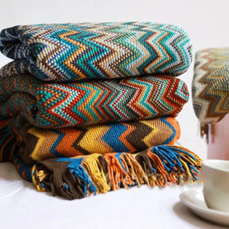 Boho Bed Plaid Blanket Geometry Aztec Baja Blankets Ethnic Sofa Cover Slipcover Decor Throw Wall Hanging Tapestry Rug