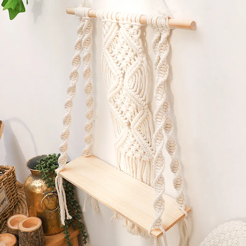 Boho Cotton Rope Hanging Macrame Shelf