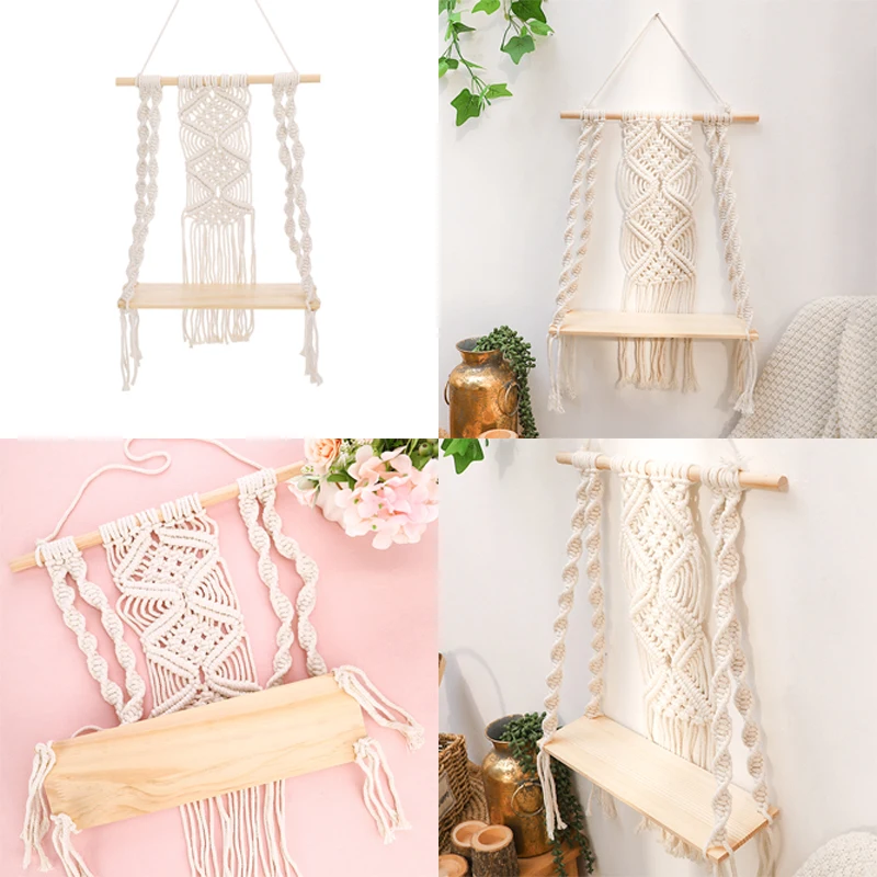 Boho Cotton Rope Hanging Macrame Shelf
