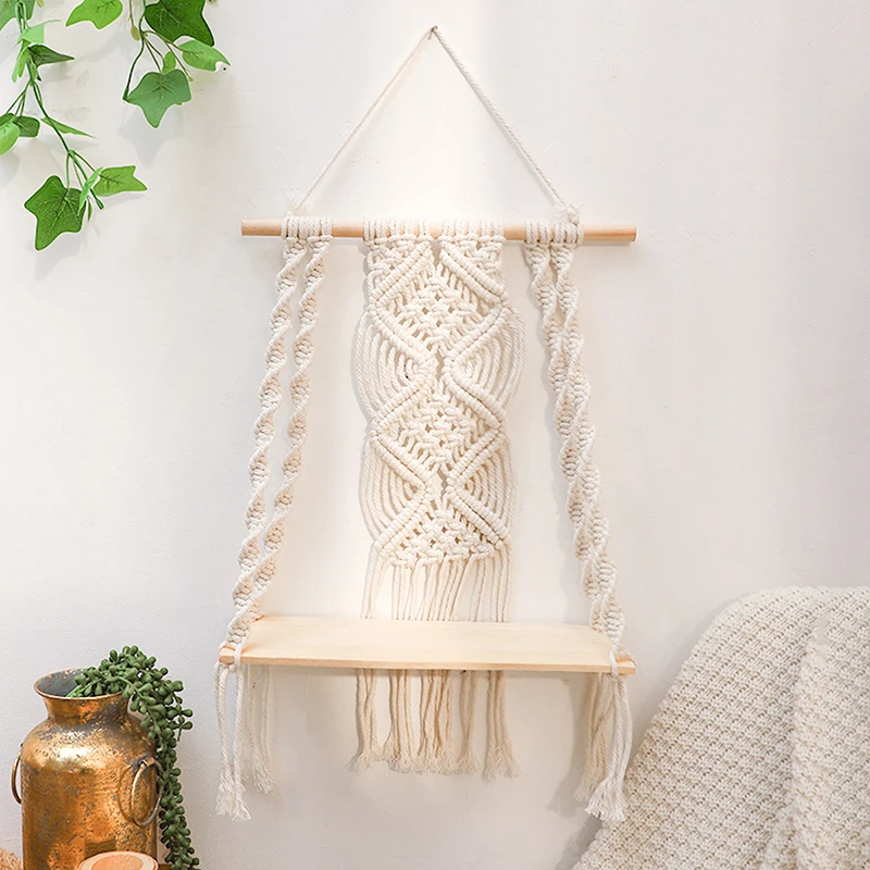 Boho Cotton Rope Hanging Macrame Shelf