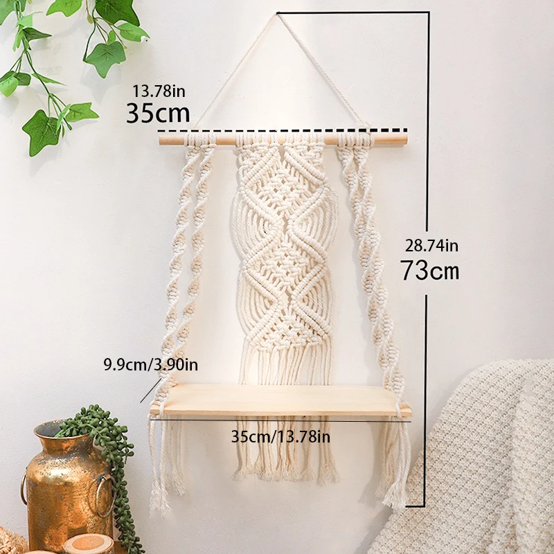 Boho Cotton Rope Hanging Macrame Shelf