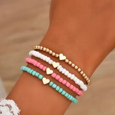 Boho Style Heart Bead Bracelets (4pcs)