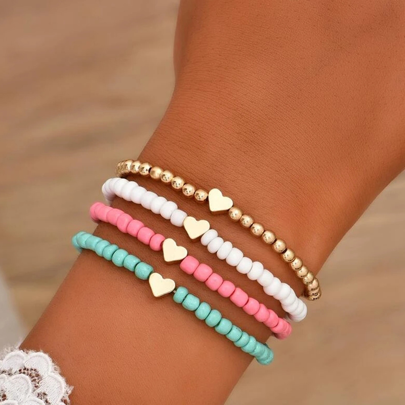 Boho Style Heart Bead Bracelets (4pcs) Boho Style Heart Bead Bracelets (4pcs)