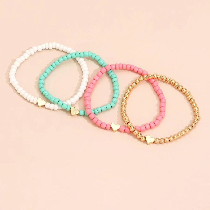 Boho Style Heart Bead Bracelets (4pcs)
