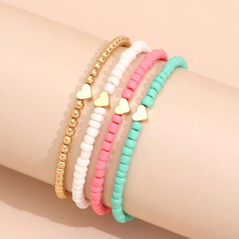 Boho Style Heart Bead Bracelets (4pcs)