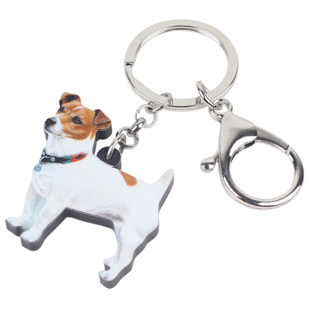 Bonsny Acrylic Cute Jack Russell Dog Keychains Trendy Animals Key Chain Ring Charms Car Purse Jeweley For Women Girls