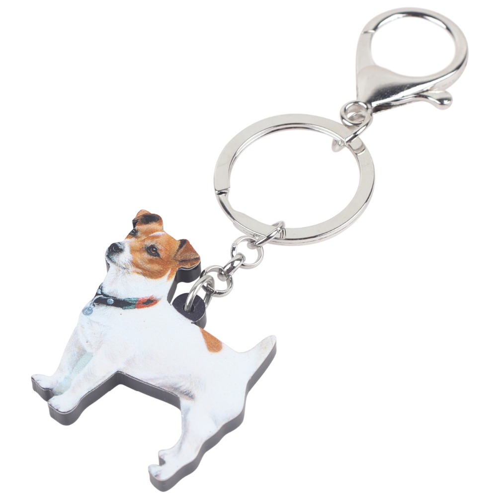 Bonsny Acrylic Cute Jack Russell Dog Keychains Trendy Animals Key Chain Ring Charms Car Purse Jeweley For Women Girls