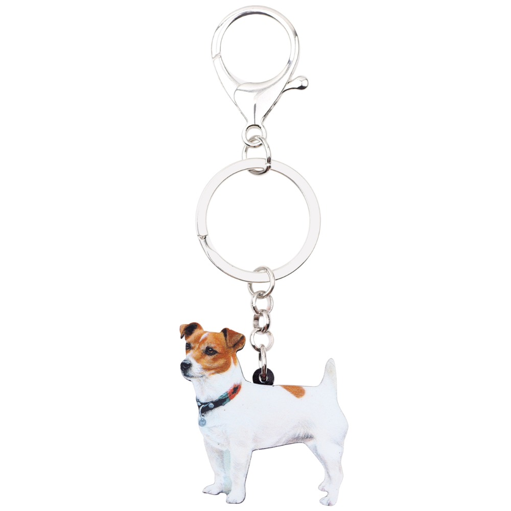 Bonsny Acrylic Cute Jack Russell Dog Keychains Trendy Animals Key Chain Ring Charms Car Purse Jeweley For Women Girls