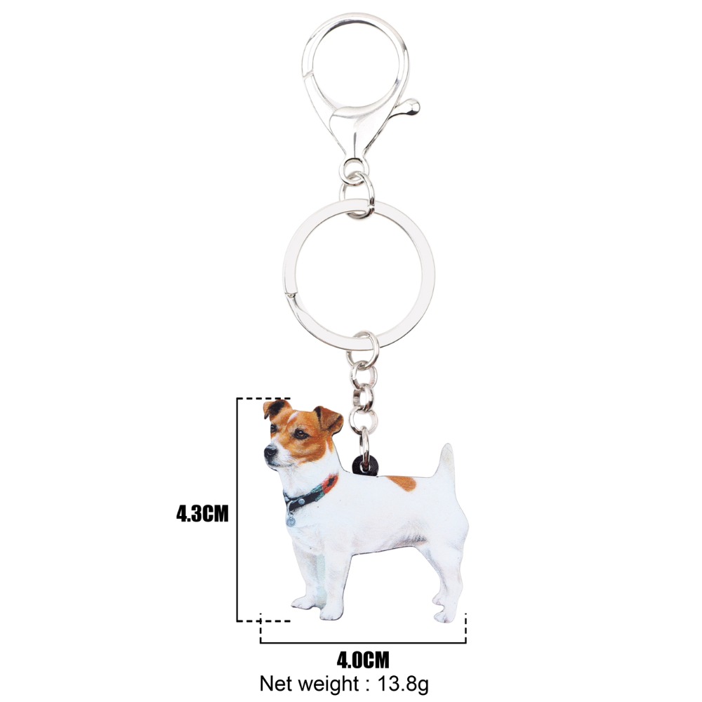 Bonsny Acrylic Cute Jack Russell Dog Keychains Trendy Animals Key Chain Ring Charms Car Purse Jeweley For Women Girls