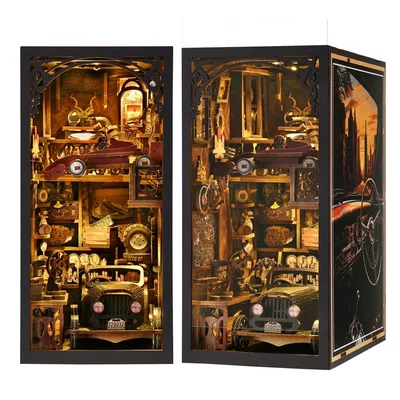 Book Nook Kit Classic Car F1 DIY Wooden Puzzle Bookshelf Insert Decor Dollhouse Model Bookend Building Decoration Gifts