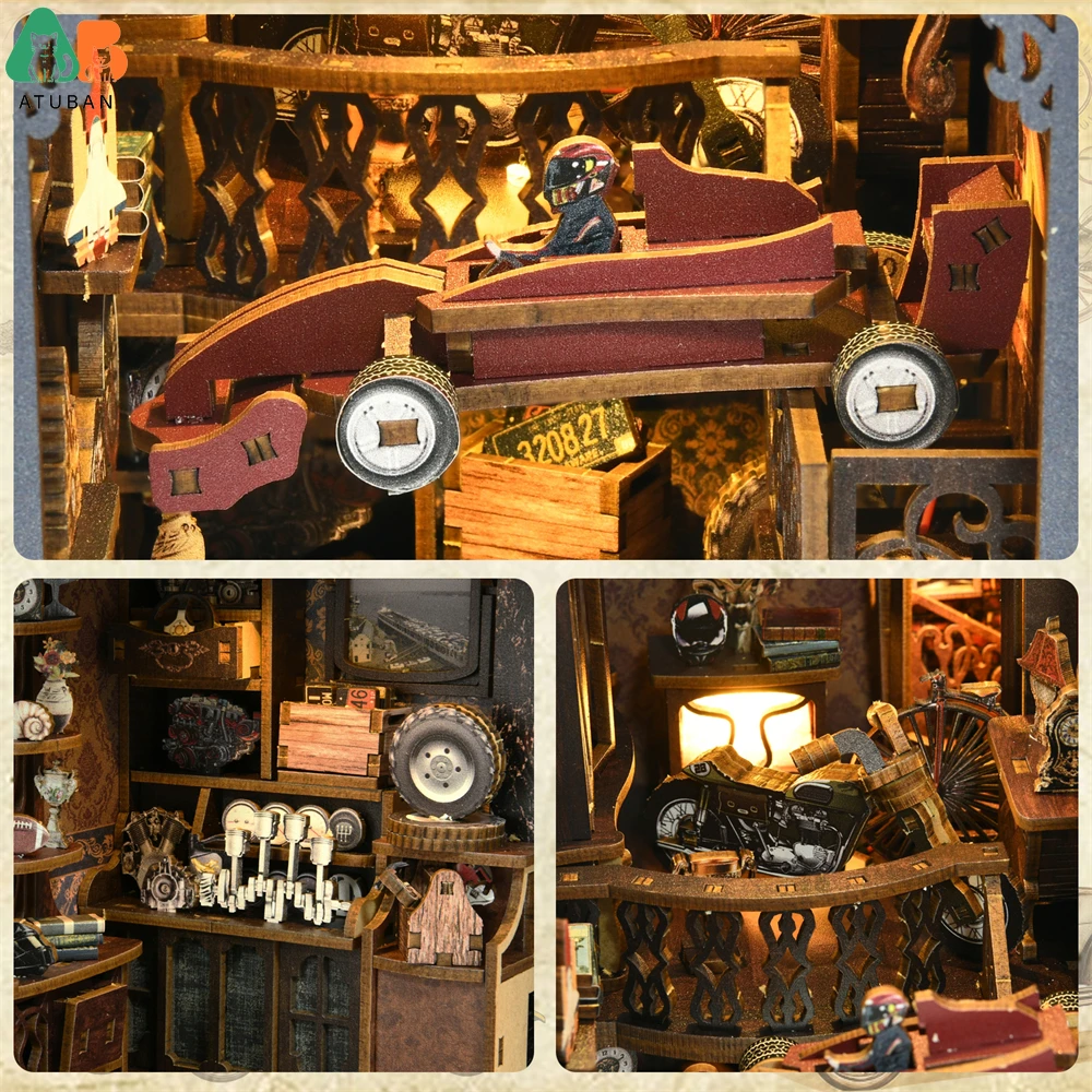 Book Nook Kit Classic Car F1 DIY Wooden Puzzle Bookshelf Insert Decor Dollhouse Model Bookend Building Decoration Gifts