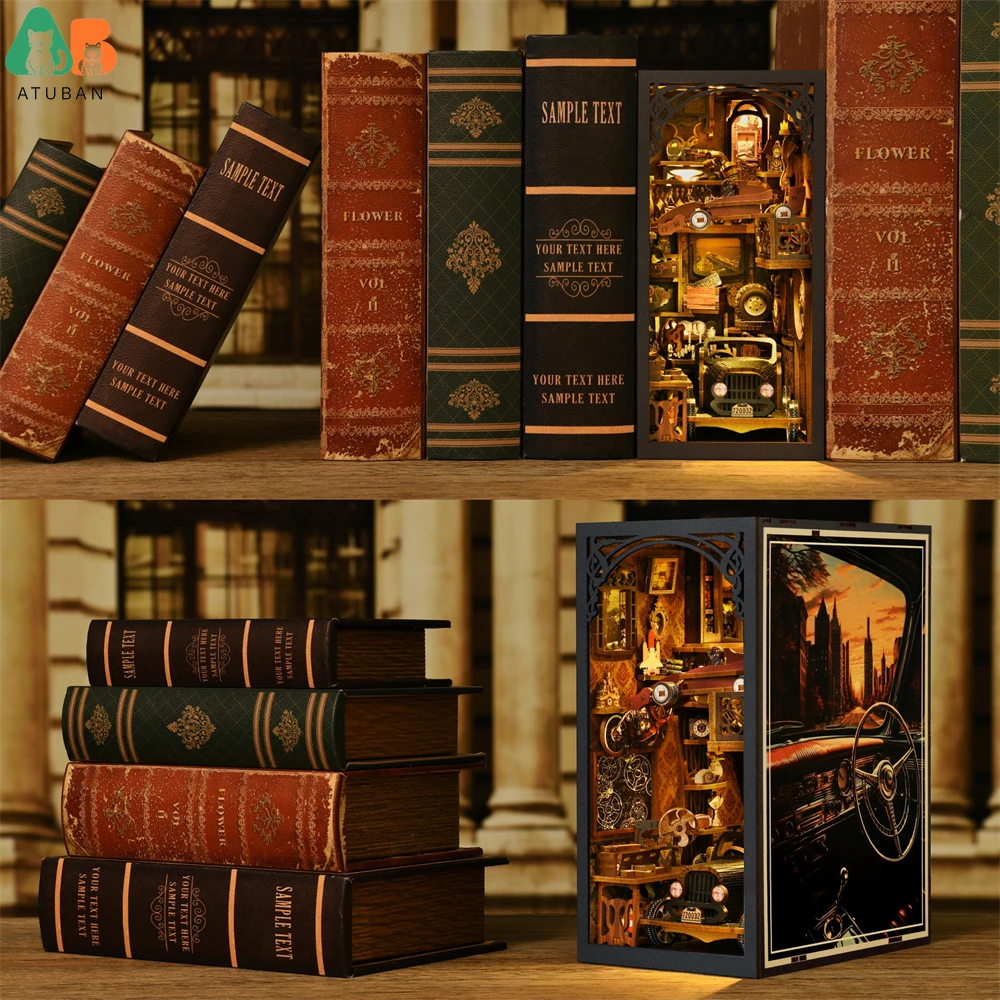 Book Nook Kit Classic Car F1 DIY Wooden Puzzle Bookshelf Insert Decor Dollhouse Model Bookend Building Decoration Gifts