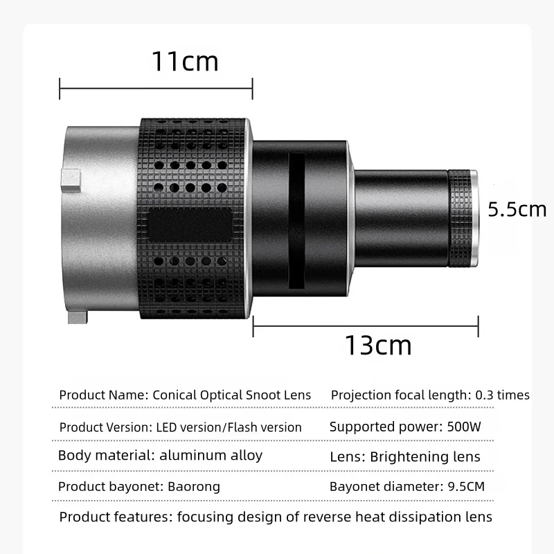 Bowens Mount Flash Snoot Conical Lens Video Artist Modelling Shape Photo Studio Light Kit with Optical Spotlight Lens