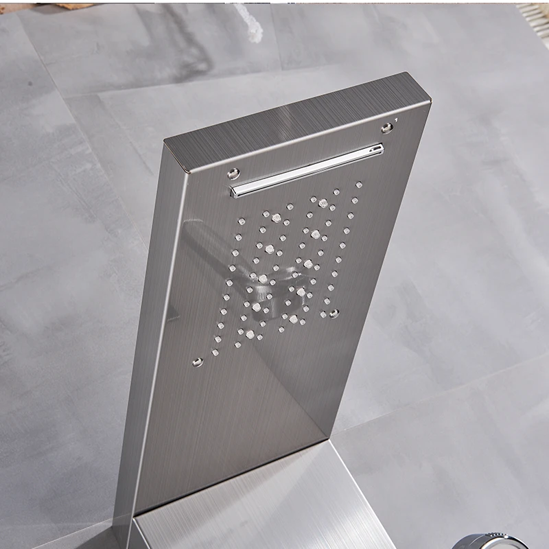 Brushed Nickel Bathroom Shower Column Wall Mounted Black LED Shower Panel Faucets Rainfall Digital Screen 6 Modes Mixer Brushed Nickel Bathroom Shower Column Wall Mounted Black LED Shower Panel Faucets Rainfall Digital Screen 6 Modes Mixer