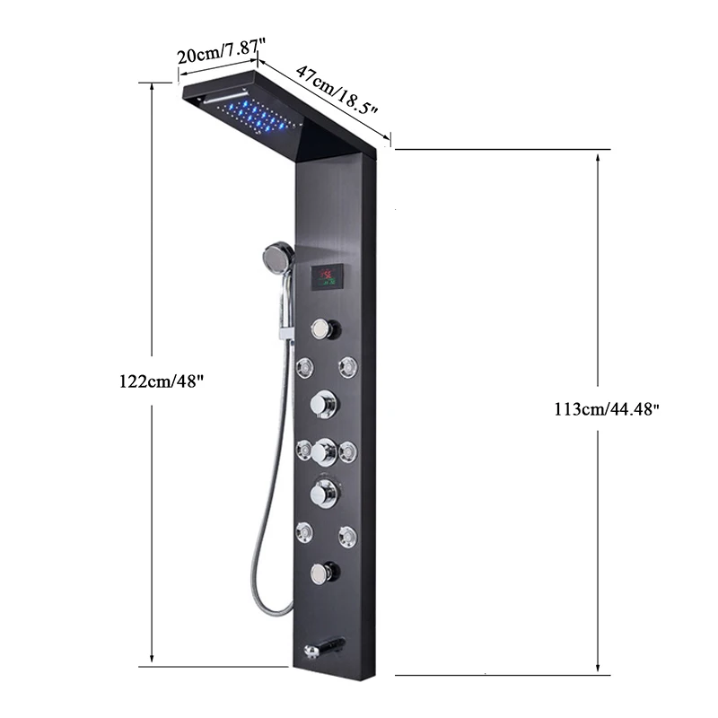 Brushed Nickel Bathroom Shower Column Wall Mounted Black LED Shower Panel Faucets Rainfall Digital Screen 6 Modes Mixer Brushed Nickel Bathroom Shower Column Wall Mounted Black LED Shower Panel Faucets Rainfall Digital Screen 6 Modes Mixer