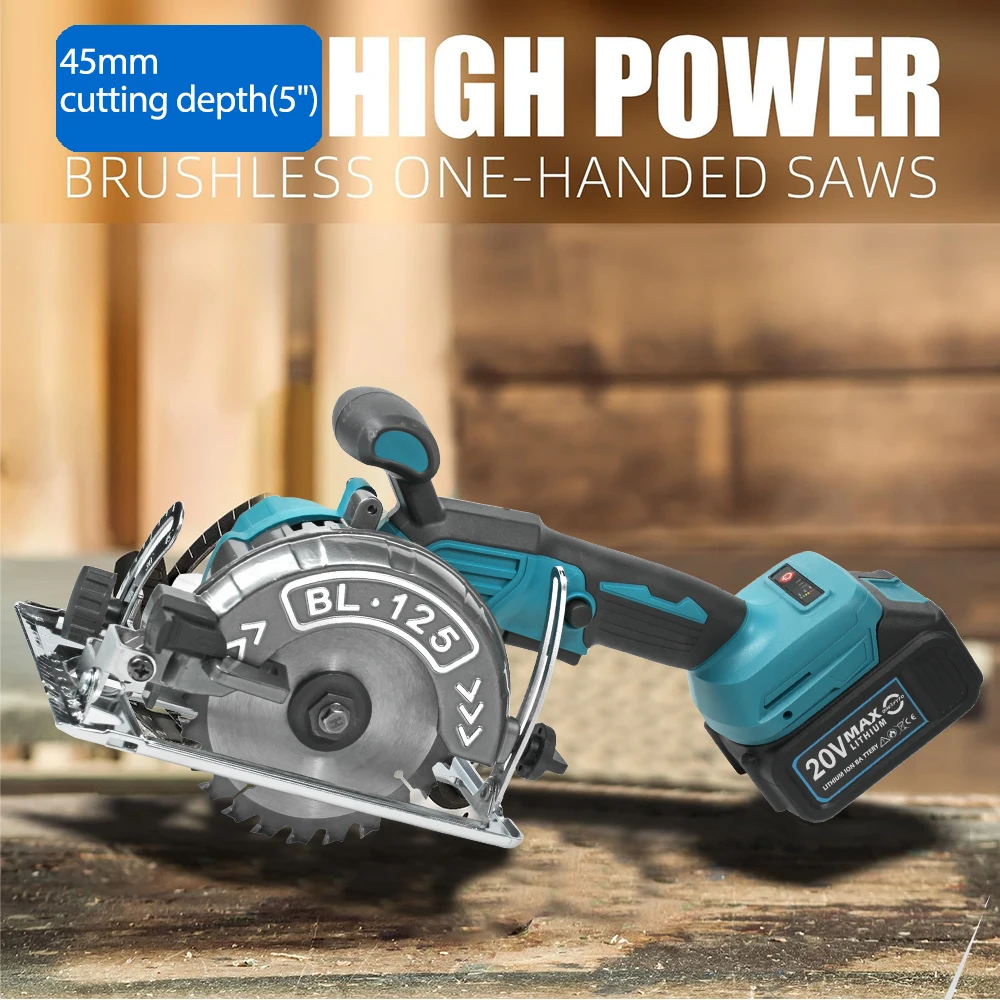 Brushless Circular Saw 125mm Cordless Electric Saw Adjustable Wood Cuttiing Machine Handheld Woodworking Saw