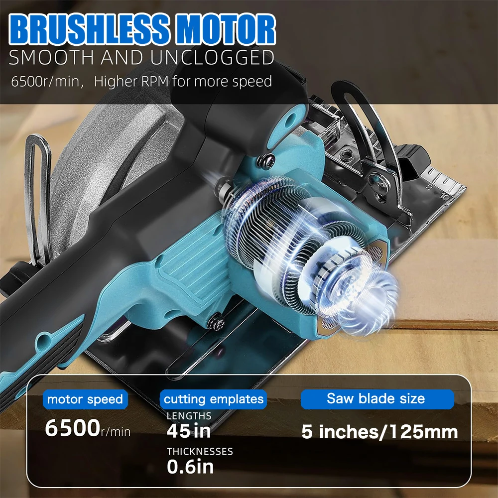 Brushless Circular Saw 125mm Cordless Electric Saw Adjustable Wood Cuttiing Machine Handheld Woodworking Saw